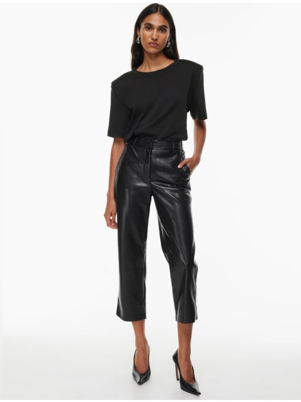 Babaton Black Vegan Leather Cropped High-Rise Pants